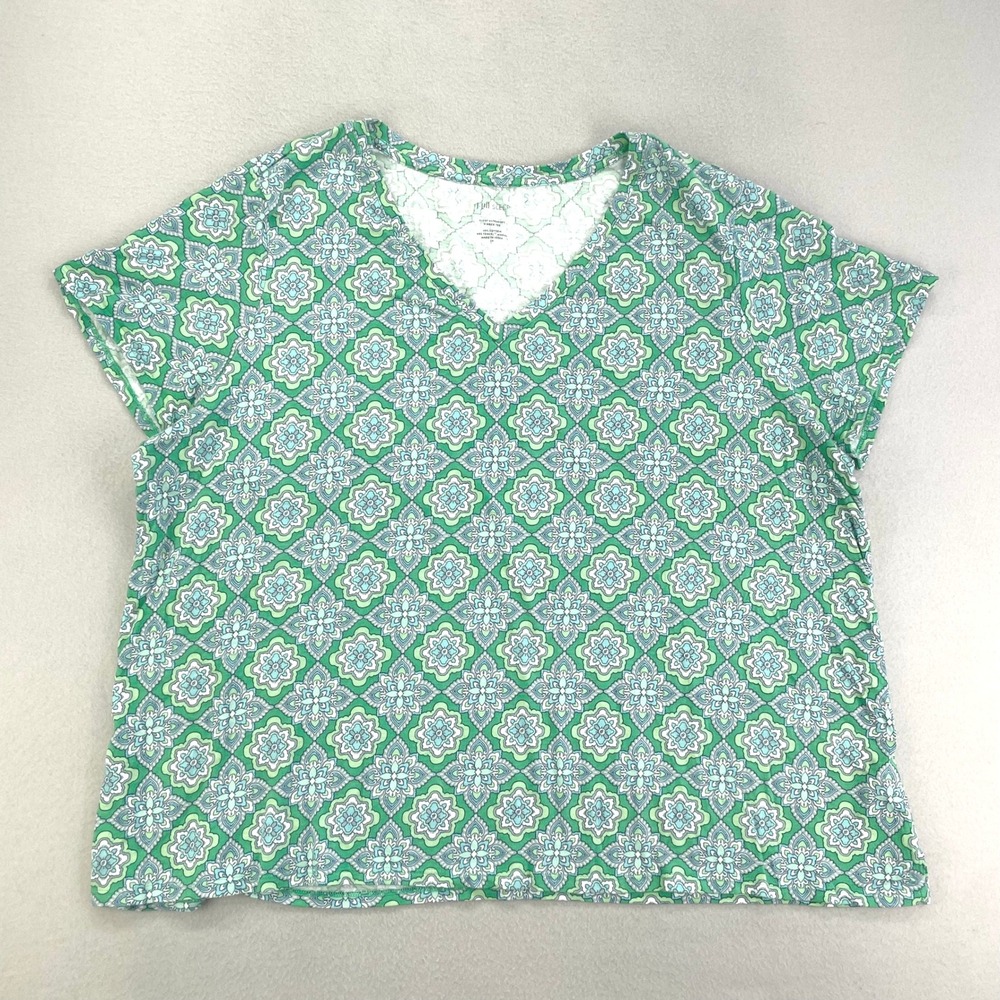 J. Jill Sleep Ultrasoft V-neck T-Shirt Womens 2X Green Comfort Stretch